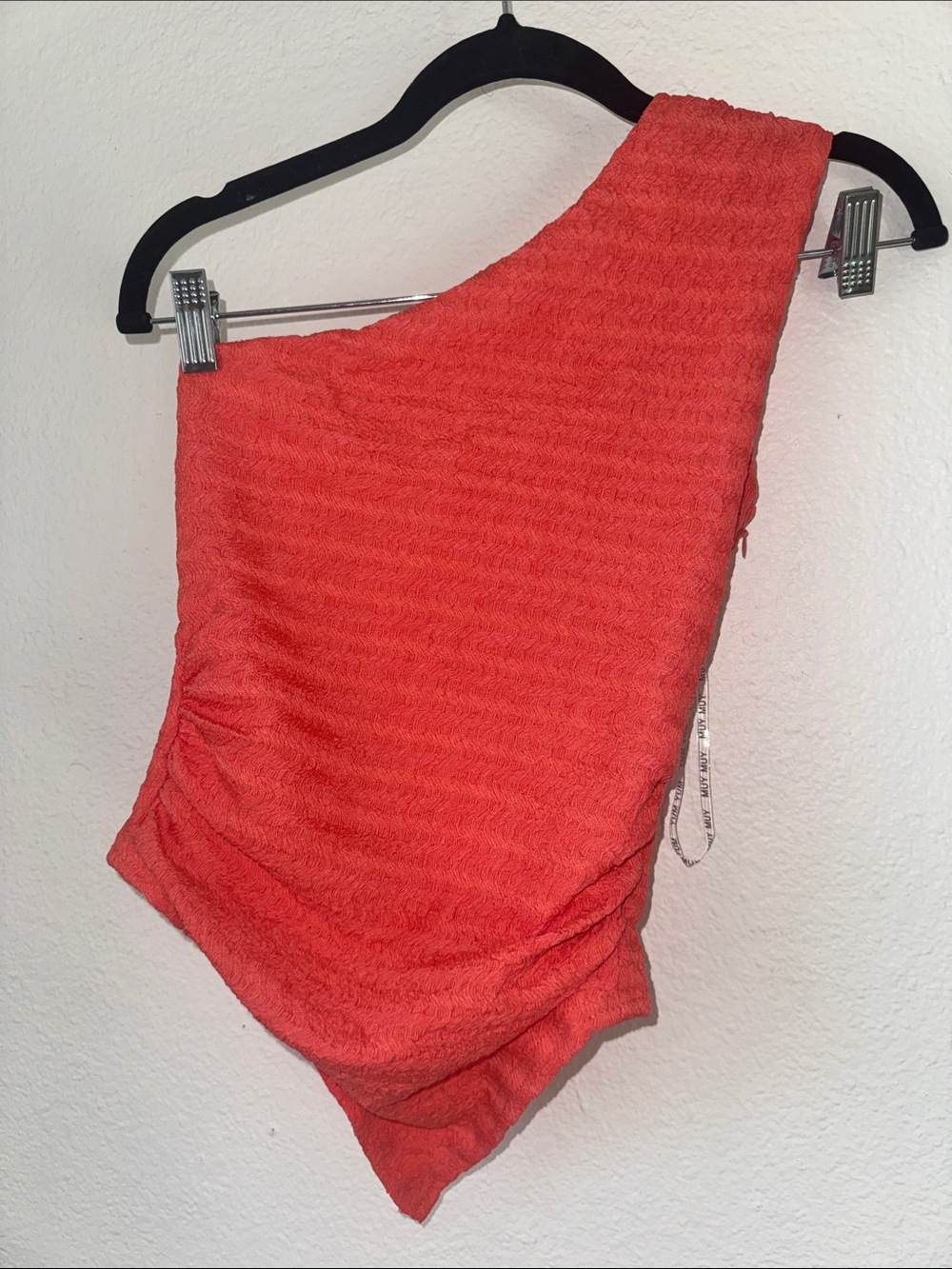 One-Shoulder Textured Tank Top in Coral